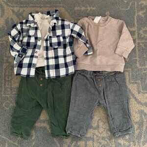 H&M Baby Bundle, 2 100% Cotton Corduroy Pants, 2 Sweatshirts and Flannel, 5 Item